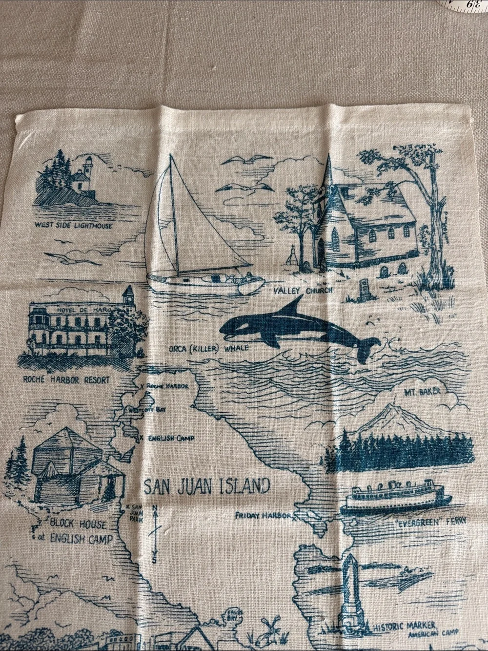 VTG San Juan Islands 100% Pure Linen Tea Towel by Lisa Nash